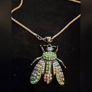 Gold and Green Bug Pendant Necklace